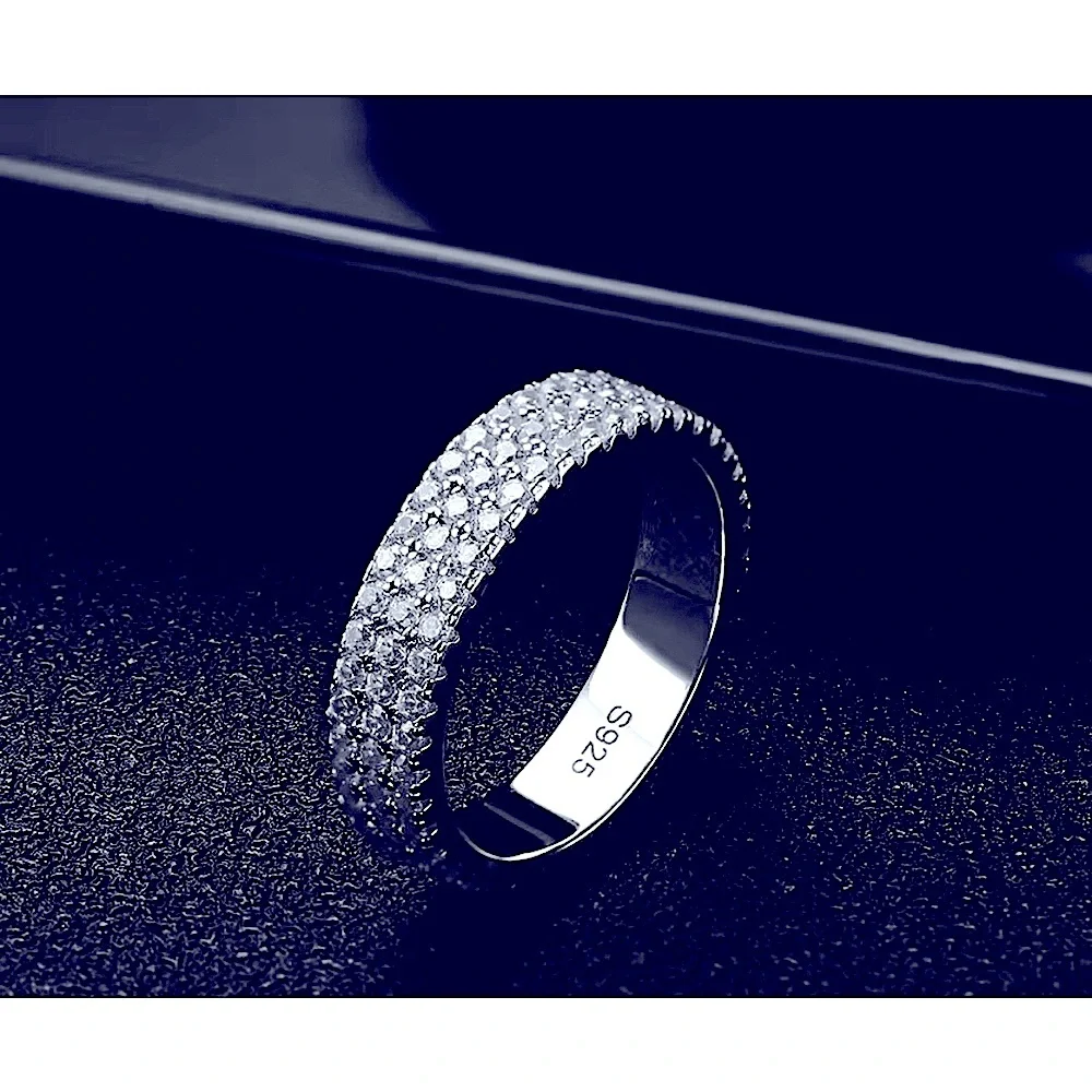 NEW 14k Gold‎ Plated S925 Triple Row Eternity Diamond Wedding Ring, Size 7.5